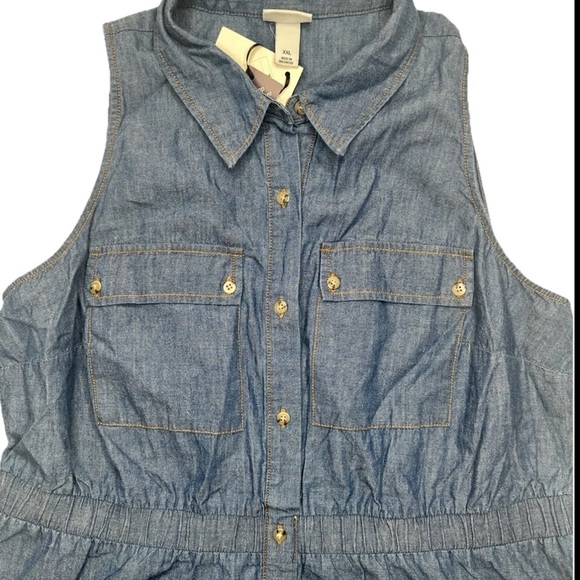 Women's Denim Sleeveless Mini Shirtdress Ava & Viv Dark denim Wash - Picture 9 of 10